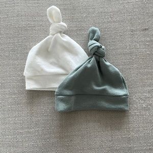 Newborn hats in sage and cream